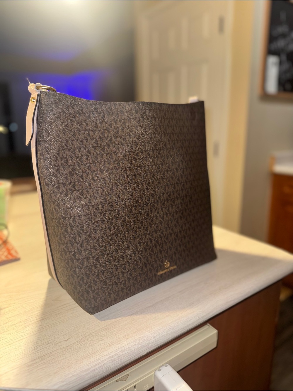 Michael Kors Brown Signature Logo Tote with Tan Trim